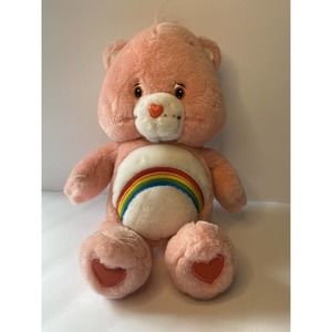 Pink Care Bear 13" Cheer Bear Talking Plush Stuffed Rainbow Pink 2003‎ Works EUC